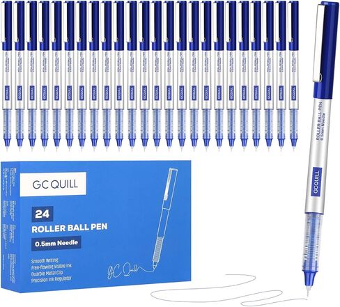 أقلام كرة دوارة GC QUILL - 24 قطعة قلم حبر سائل أزرق - قلم كرة دوارة 0.5 مم للكتابة وتدوين الملاحظات وتدوين المجلات GC-RB-BL24 in Kuwait