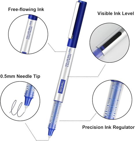 أقلام كرة دوارة GC QUILL - 24 قطعة قلم حبر سائل أزرق - قلم كرة دوارة 0.5 مم للكتابة وتدوين الملاحظات وتدوين المجلات GC-RB-BL24 in Kuwait