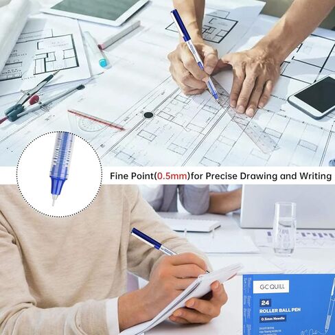 أقلام كرة دوارة GC QUILL - 24 قطعة قلم حبر سائل أزرق - قلم كرة دوارة 0.5 مم للكتابة وتدوين الملاحظات وتدوين المجلات GC-RB-BL24 in Kuwait