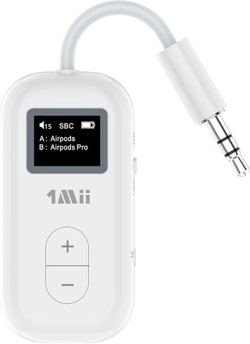 جهاز إرسال 1Mii SafeFly مزدوج بلوتوث 5.3 مع شاشة OLED لما يصل إلى 2 سماعات رأس لاسلكية AirPods، جهاز إرسال بلوتوث مع aptX HD/AD/LL، يستخدم مع مقبس صوت 3.5 مم على الطائرات/صالة الألعاب الرياضية/التلفزيون/iPad/الأجهزة اللوحية in Kuwait