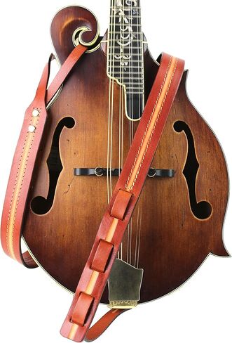 Walker And Williams M-11 Premium Retro Chestnut & Tan 100% جلد محبب مندولين أو ماندولا أو بوزوكي أو حزام Uke للمندولين من النوع A وF in Kuwait