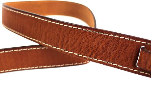Walker And Williams M-14 Premium Handmade Saddle Tan Thick Grain Leather Loop End Strap With White Stitching For Mandolin, Mandola, Bouzouki or Ukelele Strap A and F Type Mandolins in Saudi Arabia