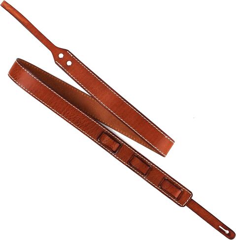 Walker And Williams M-14 Premium Handmade Saddle Tan Thick Grain Leather Loop End Strap With White Stitching For Mandolin, Mandola, Bouzouki or Ukelele Strap A and F Type Mandolins in Saudi Arabia