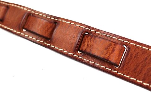 Walker And Williams M-14 Premium Handmade Saddle Tan Thick Grain Leather Loop End Strap With White Stitching For Mandolin, Mandola, Bouzouki or Ukelele Strap A and F Type Mandolins in Saudi Arabia