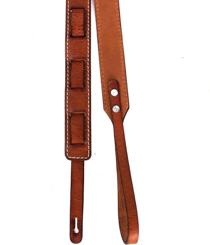 Walker And Williams M-14 Premium Handmade Saddle Tan Thick Grain Leather Loop End Strap With White Stitching For Mandolin, Mandola, Bouzouki or Ukelele Strap A and F Type Mandolins in Saudi Arabia