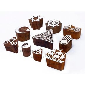 Mehndi Print Blocks Stylish Border Pattern Wooden Stamps (Set of 10) Blocks for Printing Saree Border/Dresses/Craft Card Making/Scrapbook/Clay Pottery Hashcart®