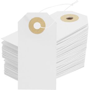100 PCS 2.75'' x1.37'' White Blank Tags with Elastic String, Blank Price Tags, Attached Reinforced Hole Clothing Tags, Gift Tags with Strings