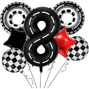 Race Car Balloons Birthday Party Decorations, Mylar Wheels Tire Balloon, Large 40 Inch Black Number 3 Balloons for 3rd Boy Birthday Racing Theme Party Decor Supplies 7 Pcs