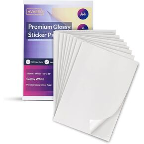 Australia A4 Sticker Paper, Paper-Based Glossy White, 50 Sheets, Self Adhesive Premium Glossy Sticker Paper for Laser Printer Only, 80gsm Thickness Printable Label Sheets