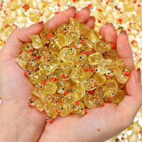 Barydat 800 Pack Glitter Mini Resin Ducks Bulk Mini Ducks Pranks Hide Mini Miniature Figures Animals Tiny Ducks Resin Ducks for DIY Projects Garden Dollhouse (Yellow)