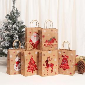 JINLYXHUI 12 Pcs Christmas Paper Bags with Handles Christmas Gift Bags for Holiday Party Decor Favors Supplies Candy Cookie Chocolate Souvenirs Food Toys