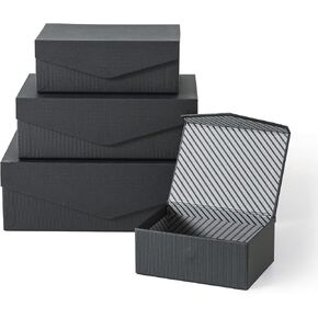 Black Decorative Boxes with Magnetic Lids – Set of 4, Small Reusable Cardboard Gift Boxes for Presents and Wrapping Gifts, Nesting Hinged Lid Storage Boxes, Paper Mache Boxes with Magnetic Closure