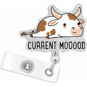 Cow Badge Reel, Funny Highland Cow Badge Reels Retractable, Name Badge Holder Reel ID Clip, Cute Animal Pediatric Decorative for Nurse Nurses Office Worker Teacher Student