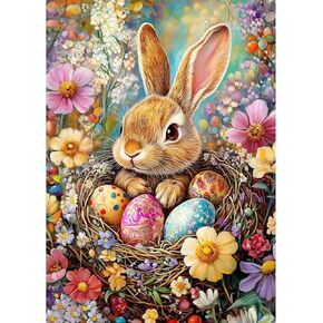 MXJSUA Bunny Diamond Painting Kits for Adults, 5D Easter Eggs Diamond Art Kits for Beginners, DIY Full Drill Paint with Diamond, Home Wall Decor 12 x 16 Inch