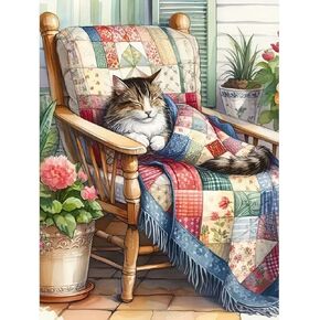 Anuver Cat Diamond Art Kits for Adults, 5D DIY Diamond Painting Kits for Beginners, Full Drill Diamond Painting Kits for Home Wall Decor, 12x16 Inch