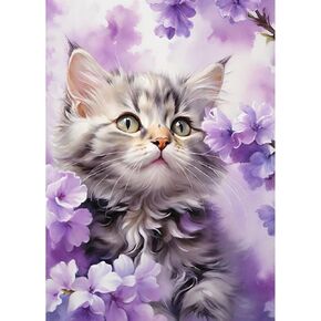 SJUTOUCI Diamond Painting Kits for Adults, Cat in Flower Diamond Art Kits for Beginners, 5D DIY Diamond Bead Dot Art, Full Drill Round Gem Craft Home Decor 12x16 inch