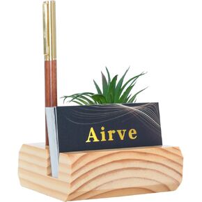 Wood business card holder with Succulent Plant and Pen Holder, business card holder desk, Office Desk Decoration, Office Desk Storage, Office Essential (brown)