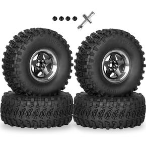 RC 2.2" Beadlock Wheels and Tires for 1/8 1/10 RC Crawler SCX10 III 90046 TRX4 D90,2.2in Beadlock RC Rims 2.2in RC Beadlock Tires,4pcs,Silver