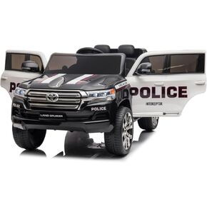 Kids Electric Ride on Police Car, 12V Battery Powered SUV Truck Licensed Toyota Vehicle with Remote Control, LED Lights, Music, Double Open Doors for Boys Girls, Black White