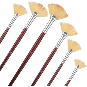 6Pcs Fan Brush for Painting,Watercolor Paint Brush,Fan Brushes,Soft Nylon Hair Long Wood Handle Painting Brush for Acrylic Watercolor Oil Gouche Painting (2/4/6/8/10/12)
