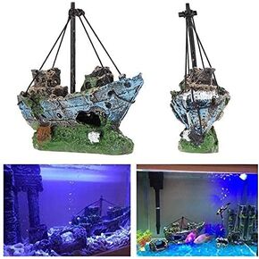 Superdream Resin Fishing Boat Aquarium Ornament Plastic Decoration Sunken Pirate Ship Theme