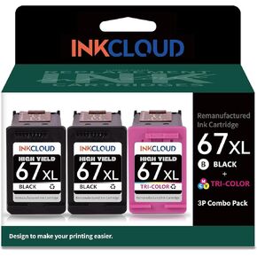 Compatible Ink Cartridges Replacement for HP 67XL High Yield Black Color Combo Pack for 6055e 6052 60756455e 6455 6475 6458 4155 2755e 2755 Printer (2 Black, 1 Tri-Color)