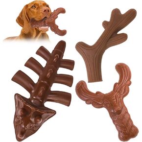 Indestructible Dog Toy for Aggressive Chewers, 3 Pack Dog Dental Chew Proof Toy for Teeth Cleaning Nylon Bacon Flavor Durable Bones Toys for Small Medium Large Breed (Rhinoceros, Deer, Antlers)