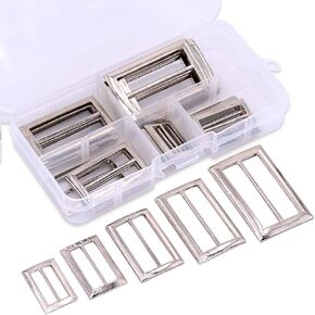 Swpeet 25 Pcs Assoreted Metal Tri-Glide Slides Buckles Kit, Tri-Glide Slides Square Ring Slide Adjusters Buckles Webbing Belts Buckle for Belt Bags DIY Accessories - 25mm / 30mm / 35mm / 40mm/ 45mm