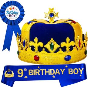 HnoonZ 9th Birthday Gifts for Boys,9th Birthday Hat Boys,9th Birthday King,9 Birthday Crown Boy,9 Birthday Boy Sash,9th Birthday Decoration for Boys,9 Year Old Boys Birthday,Happy 9th Birthday Boy