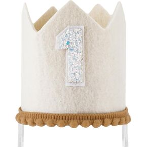 First Birthday Crown Hat for Baby, 1st Birthday Hat with Elastic Band, Concise Cute Birthday Hat Decorations Baby 1st Birthday Party Supplies for Boys Girls (White)