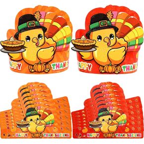 Fancy Land Thanksgiving Turkey Hats 30 Pack Turkey Decoration for Kids Adults Adjustable Paper Crowns Headbands