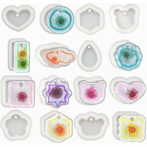 16 قطعة متنوعة هندسية قلادة سيليكون قوالب الراتنج مجوهرات قوالب قلادة قوالب السيليكون مع ثقب معلق الأشعة فوق البنفسجية الراتنج قوالب قوالب المفاتيح لراتنجات الايبوكسي قوالب السيليكون للراتنج in Kuwait