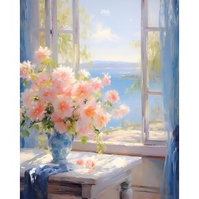 MBNTJHT DIY Floral Paint by Numbers Kit for Adults,Flowers Vase and Sea Painting by Numbers Kit on Canvas for Adults Beginners,Unframed Oil Painting Arts and Crafts for Home Wall Decor 16X20 Inch.