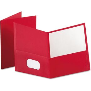 Oxford 57511 Twin Pocket Folders,w/o Fasteners,11-Inch x8-1/2-Inch ,25/BX,RED
