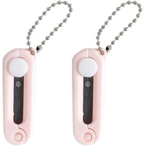 2 PCS Pink Folding Scissors Safe Portable Travel Scissors Foldable Telescopic Cutter Pocket Mini Scissor with Keychain for Cutting, Scrapbooking, Crafting, Sewing Office Cutting Tools