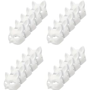Musaner 20 PCS Cat Mask DIY White Masks Therian Masks White Cat Masks to Paint Blank Animal Dress Up Masks Holiday party Cosplay mask