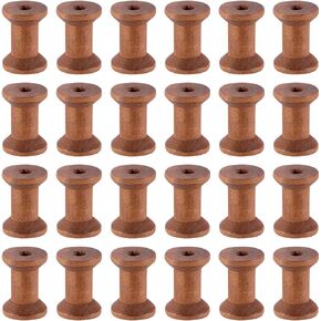 SUNNYCLUE 25Pcs Wood Thread Bobbins Brown Wooden Spools Bulk Natural Unfinished Empty Wire Weaving Textile Ribbon Rope Roll Crochet Cord Organizer Lace Line Spool for Embroidery Sewing Art DIY Crafts