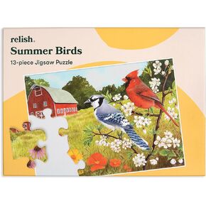 Relish Large Piece Puzzles for Seniors, 13 Piece Summer Birds Jigsaw Puzzle, Dementia Products for Elderly