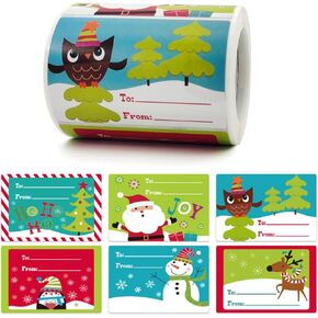 250 Pieces of Self Adhesive Christmas Gift Tags, 75 * 50MM Christmas Paper Tag, Christmas Gift Label, Christmas Stickers for Christmas Gift Decoration (B)
