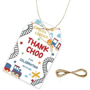 50pcs Train Thank You Tags, Railroad Train Party Favors Gift Tag with String, Train Favor Tags for Birthday Party, Steam Train Themed Party Favors