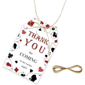50pcs Casino Thank You Tags, Poker Gift Tag with String for Casino Night Party, Casino Party Favor Gift Tags