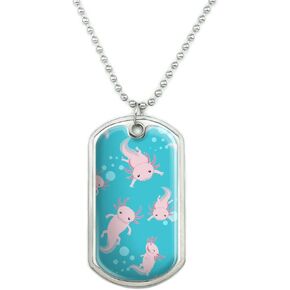 GRAPHICS & MORE Cute Axolotl Mexican Walking Fish Military Dog Tag Pendant Necklace with Chain