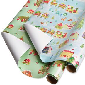 Papyrus Christmas Wrapping Paper Rolls, Holiday Chic and Santa's Best Friends Dog Print (2 Rolls, 60 sq. ft.)