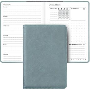 SohoSpark Refillable 18-Month Undated Weekly & Monthly Planner, 6x8.7" Faux Leather Cover, Productivity Planner, Organizer, Goal & Habit Tracker, To Do List, Start Anytime, Lay-Flat Binding (Blue)