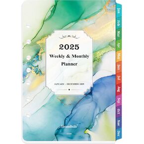2025 Planner Refills - Planner Refills, JAN 2025 - DEC 2025, A5 Planner Inserts, 5.5 x 8.5 inch, 7 Holes, 2025 Weekly & Monthly Planner Refills, A5 Planner Refills - Green