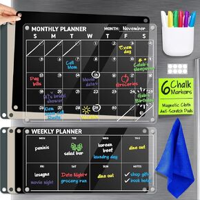 Fridge Calendar - Magnetic Calendar For Refrigerator - Acrylic Calendar For Fridge - Refrigerator Calendar Magnetic Dry Erase - Monthly Weekly Daily Family Planner - Magnetic Fridge Calendar Magnet