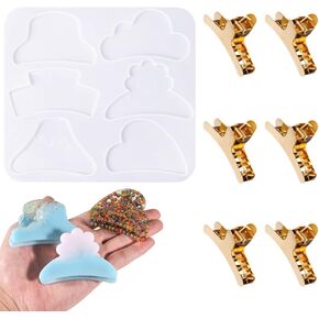 Hair Claw Clip Resin Mould,Silicone Epoxy Resin Mold Hairpin Grab Clip Casting Molds with 6pcs Gold Hair Clip Accessories for Jewellery Making DIY Crafts