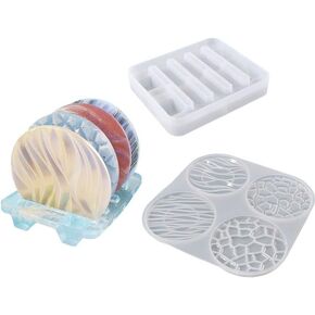 5 pieces Resin Molds for Coaster Sets Round Silicone Molds for Resin Epoxy Coaster Molds with Stand Holder Silicone Cup Mats Rack Epoxy Casting for Resin Arts Home Decoration