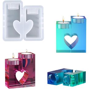 2 PCS Tealight Candle Holder Resin Mold, Heart Shape Candlestick Silicone Molds, Epoxy Resin Molds Decoration Crafts Casting Mold for Home DIY Birthday Gift