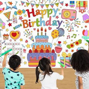 Giant Coloring Poster, Coloring Happy Birthday Tablecloth for Kids Party, Jumbo Coloring Table Cloth, DIY Birthday Activity Coloring Table Cover, Coloring Pages for Home Classroom Activities